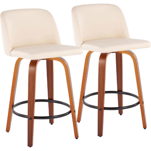 Toriano 26" Counter Stool in Cream Leatherette, Walnut Finish & Black (Set of 2)